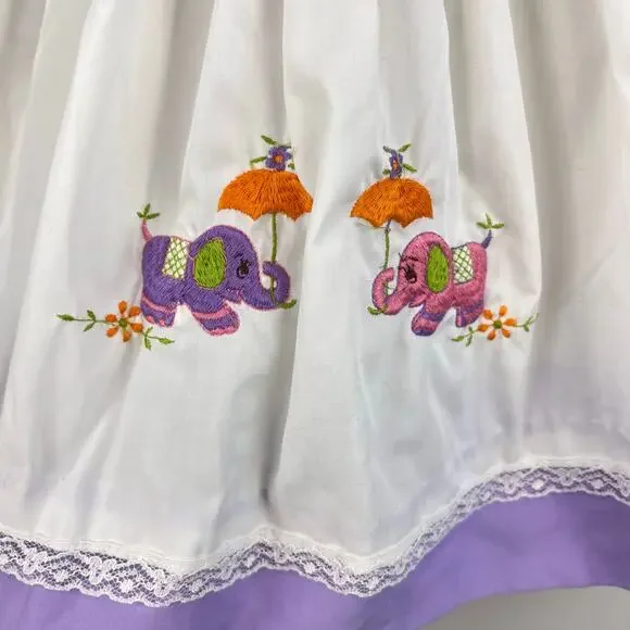 Vintage Purple Pinafore Embroidered Elephant Dress Baby Girl - Picture 3 of 10